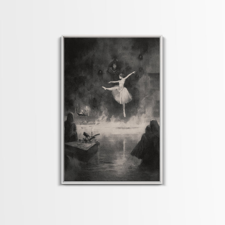The Phantom Ballerina, Symbolist Dream Art, Vertical Wall Art, Gothic Horror Wall Art, Framed Canvas Print, Halloween Wall Art