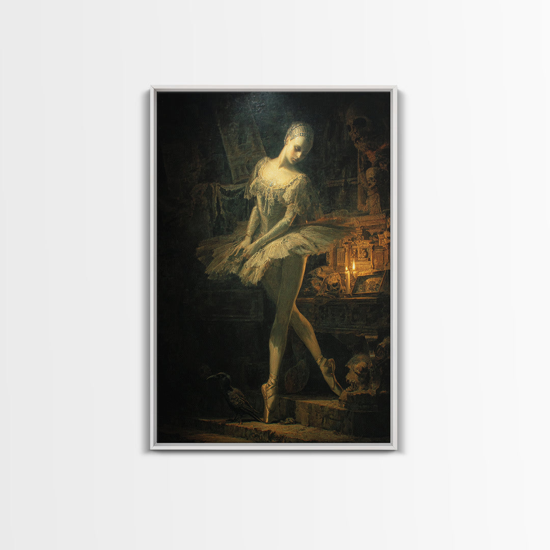 The Phantom Ballerina, Ornate Symbolist Art, Vertical Wall Art, Macabre Wall Art, Canvas Print, Halloween Wall Art, Halloween Decor