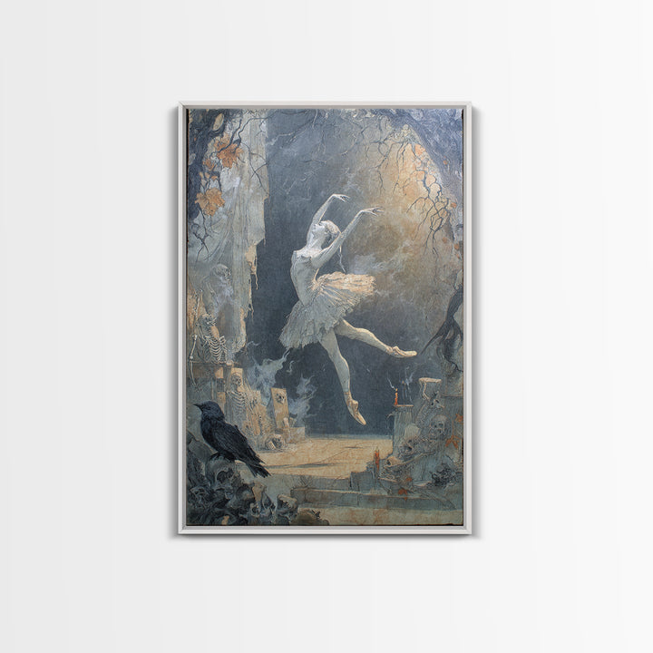 The Phantom Ballerina, Decadent Gothic Art, Vertical Wall Art, Dark Halloween Decor, Framed Canvas Print, Halloween Wall Art