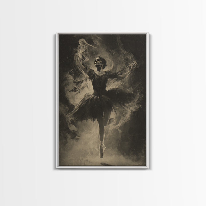 The Phantom Ballerina, Dark Symbolist Art, Vertical Wall Art, Dark Fantasy Wall Art, Framed Canvas Print, Halloween Wall Art