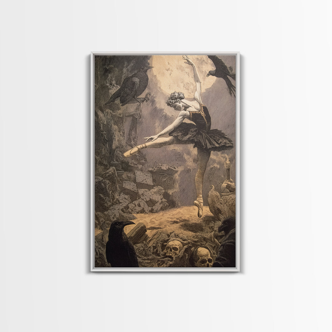The Phantom Ballerina, Symbolist Etching Art, Vertical Wall Art, Dark Fantasy Wall Art, Framed Canvas Print, Halloween Wall Art