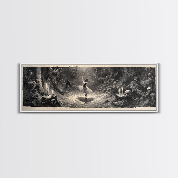 The Phantom Ballerina, Expressionist Nightmare Art, Extra Wide Wall Art, Dark Fantasy Wall Art, Framed Canvas Print, Halloween Wall Art