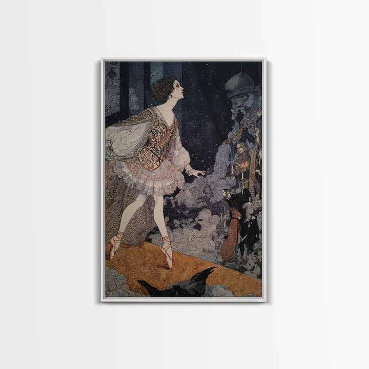 The Phantom Ballerina, Stained Glass Gothic Art, Vertical Wall Art, Dark Halloween Decor, Framed Canvas Print, Halloween Wall Art