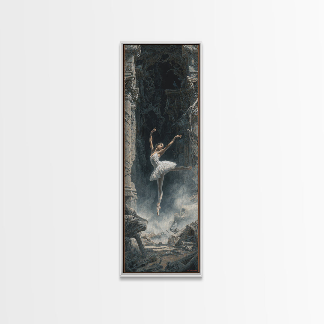 The Phantom Ballerina, Surreal Apocalyptic Art, Tall Narrow Wall Art, Gothic Horror Wall Art, Framed Canvas Print