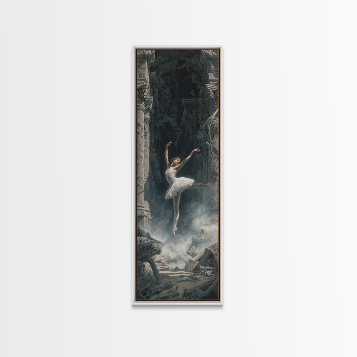 The Phantom Ballerina, Surreal Apocalyptic Art, Tall Narrow Wall Art, Gothic Horror Wall Art, Framed Canvas Print