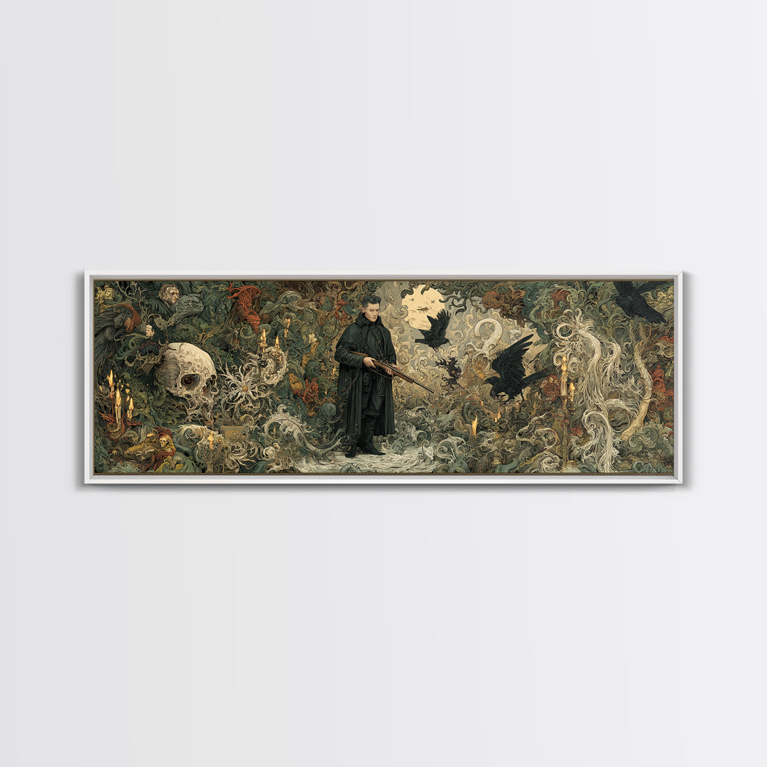 The Ghost Of The Witch Hunter, Medieval Grotesque Art, Extra Wide Wall Art, Gothic Horror Wall Art, Framed Canvas Print