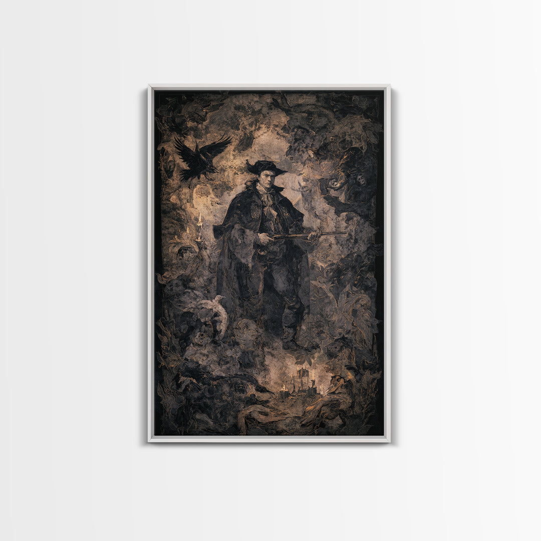 The Ghost Of The Witch Hunter, Dark Romantic Horror Art, Vertical Wall Art, Gothic Horror Wall Art, Canvas Print, Halloween Wall Art