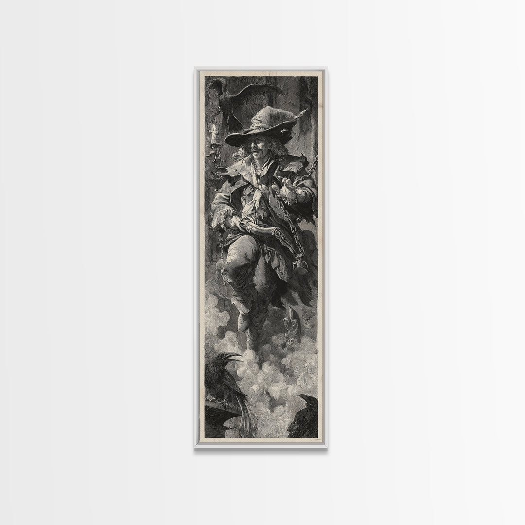 The Ghost Of The Witch Hunter, Architectural Etching Art, Tall Narrow Wall Art, Macabre Wall Art, Canvas Print