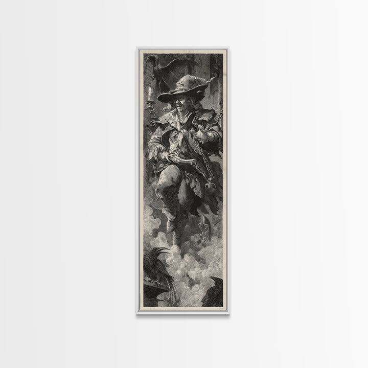 The Ghost Of The Witch Hunter, Architectural Etching Art, Tall Narrow Wall Art, Macabre Wall Art, Canvas Print