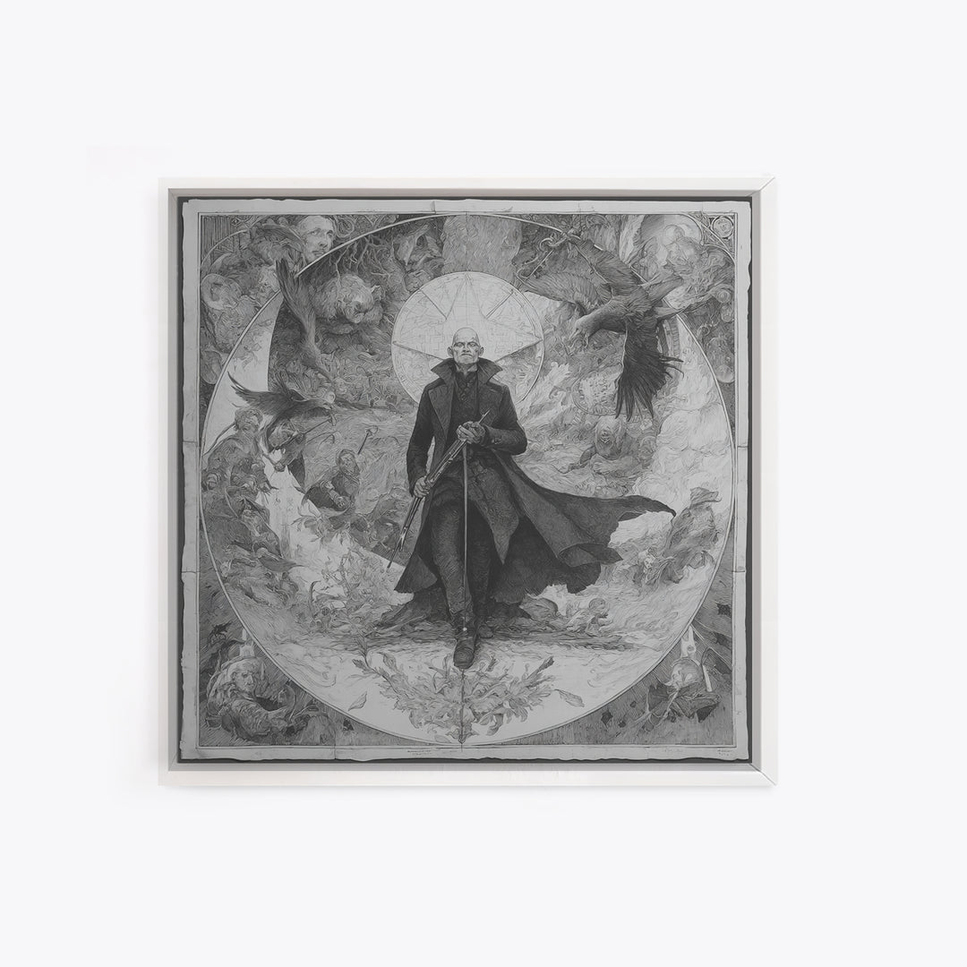 The Ghost Of The Witch Hunter, Symbolist Etching Art, Square Wall Art, Macabre Wall Art, Canvas Print, Halloween Wall Art