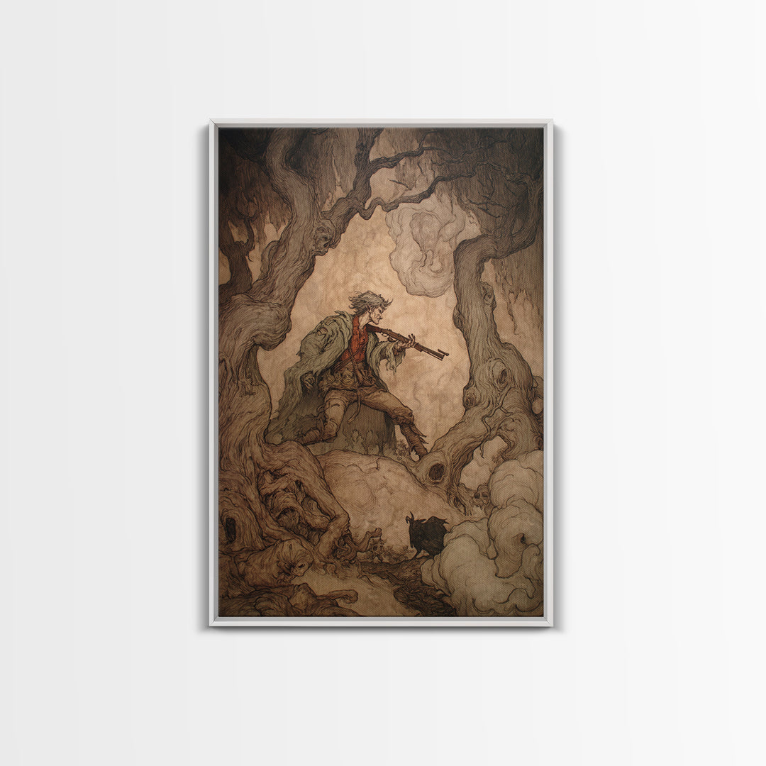 The Ghost Of The Witch Hunter, Gothic Storybook Art, Vertical Wall Art, Gothic Horror Wall Art, Canvas Print, Halloween Wall Art
