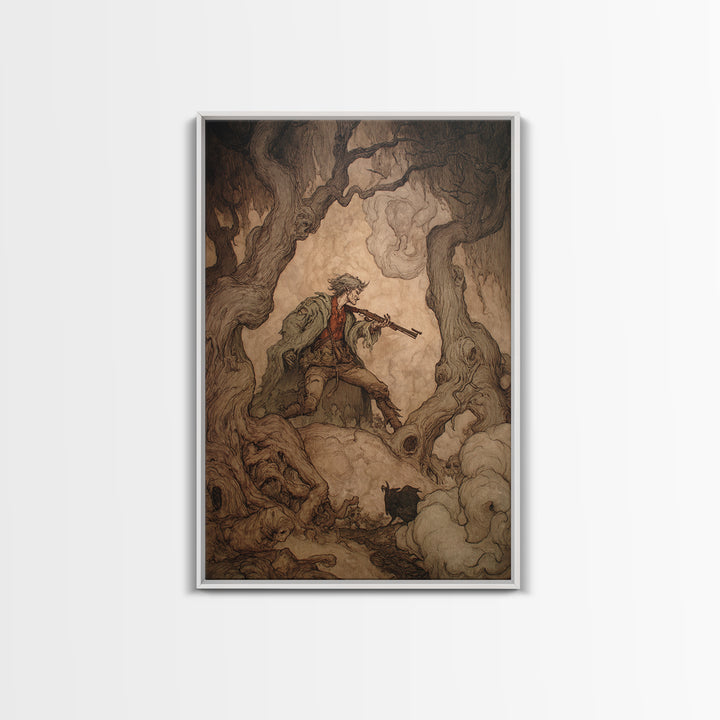 The Ghost Of The Witch Hunter, Gothic Storybook Art, Vertical Wall Art, Gothic Horror Wall Art, Canvas Print, Halloween Wall Art
