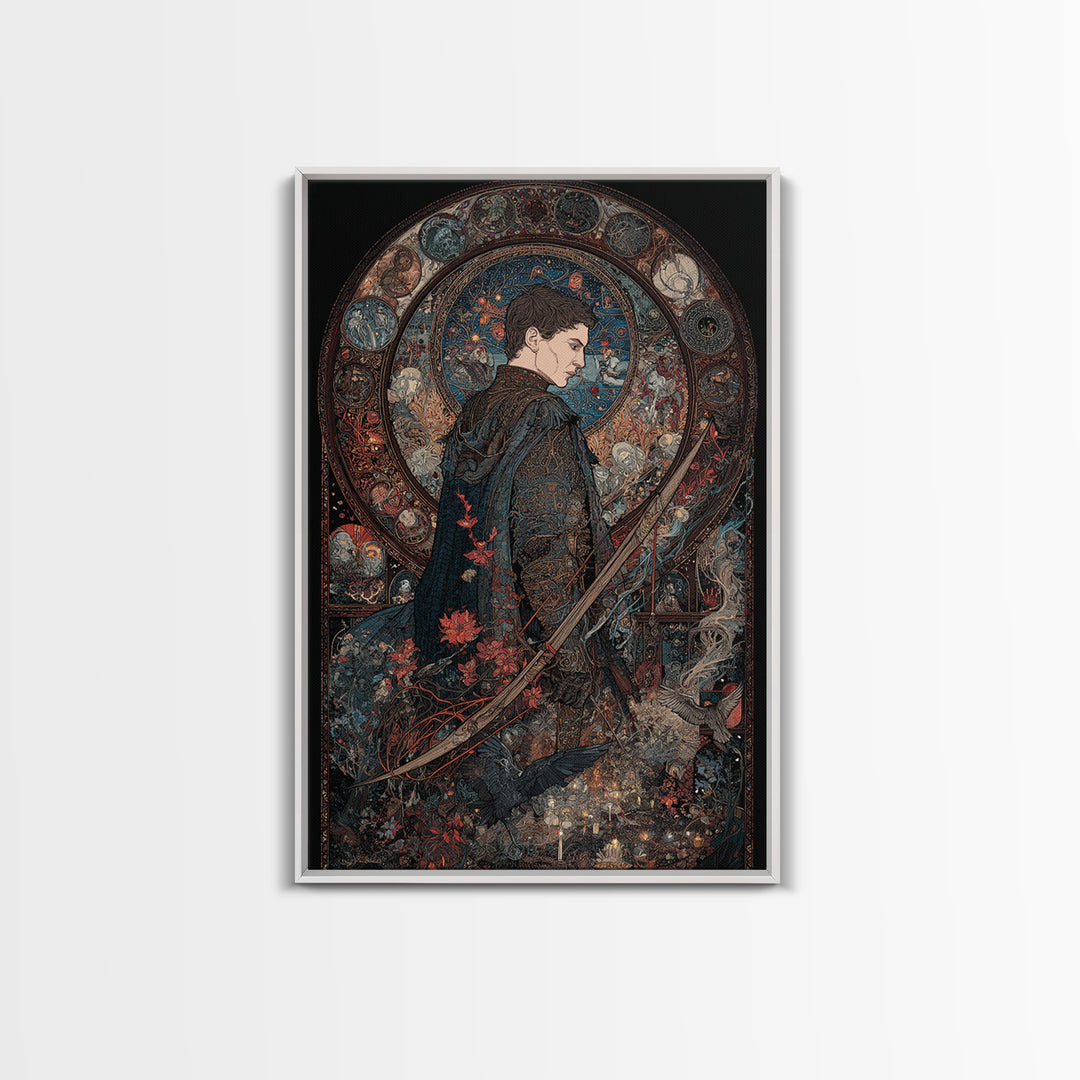 The Ghost Of The Witch Hunter, Stained Glass Gothic Art, Vertical Wall Art, Dark Fantasy Wall Art, Canvas Print, Halloween Wall Art