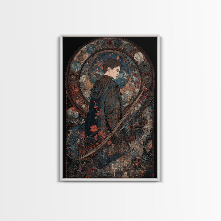 The Ghost Of The Witch Hunter, Stained Glass Gothic Art, Vertical Wall Art, Dark Fantasy Wall Art, Canvas Print, Halloween Wall Art