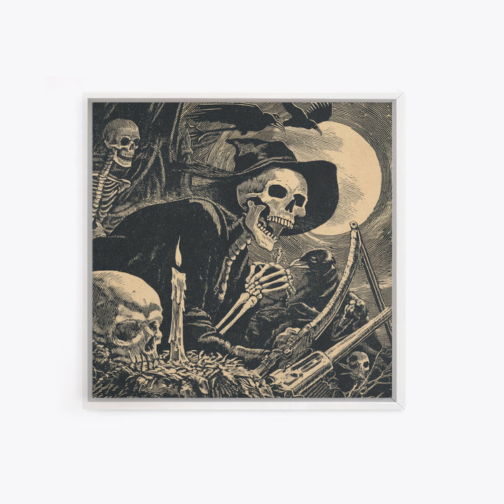 The Ghost Of The Witch Hunter, Macabre Folk Print Art, Square Wall Art, Macabre Wall Art, Framed Canvas Print, Horror Wall Art
