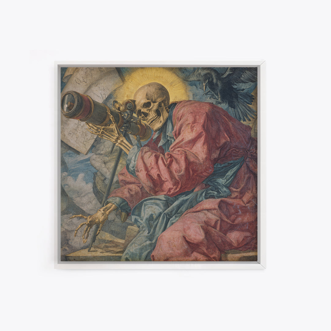 The Skull Astronomer, Dark Renaissance Art, Square Wall Art, Gothic Horror Wall Art, Canvas Print, Halloween Wall Art