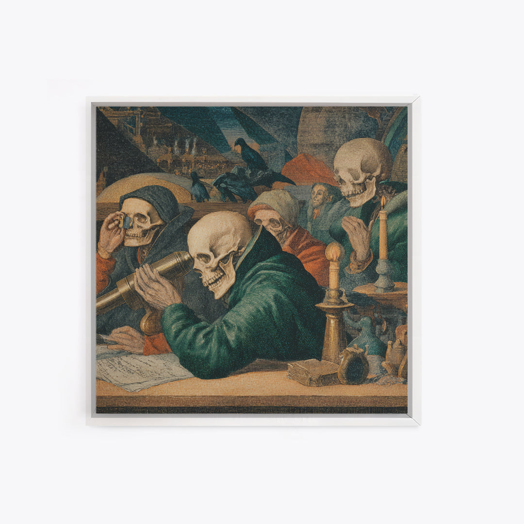 The Skull Astronomer, Danse Macabre Art, Square Wall Art, Dark Fantasy Wall Art, Canvas Print, Halloween Wall Art
