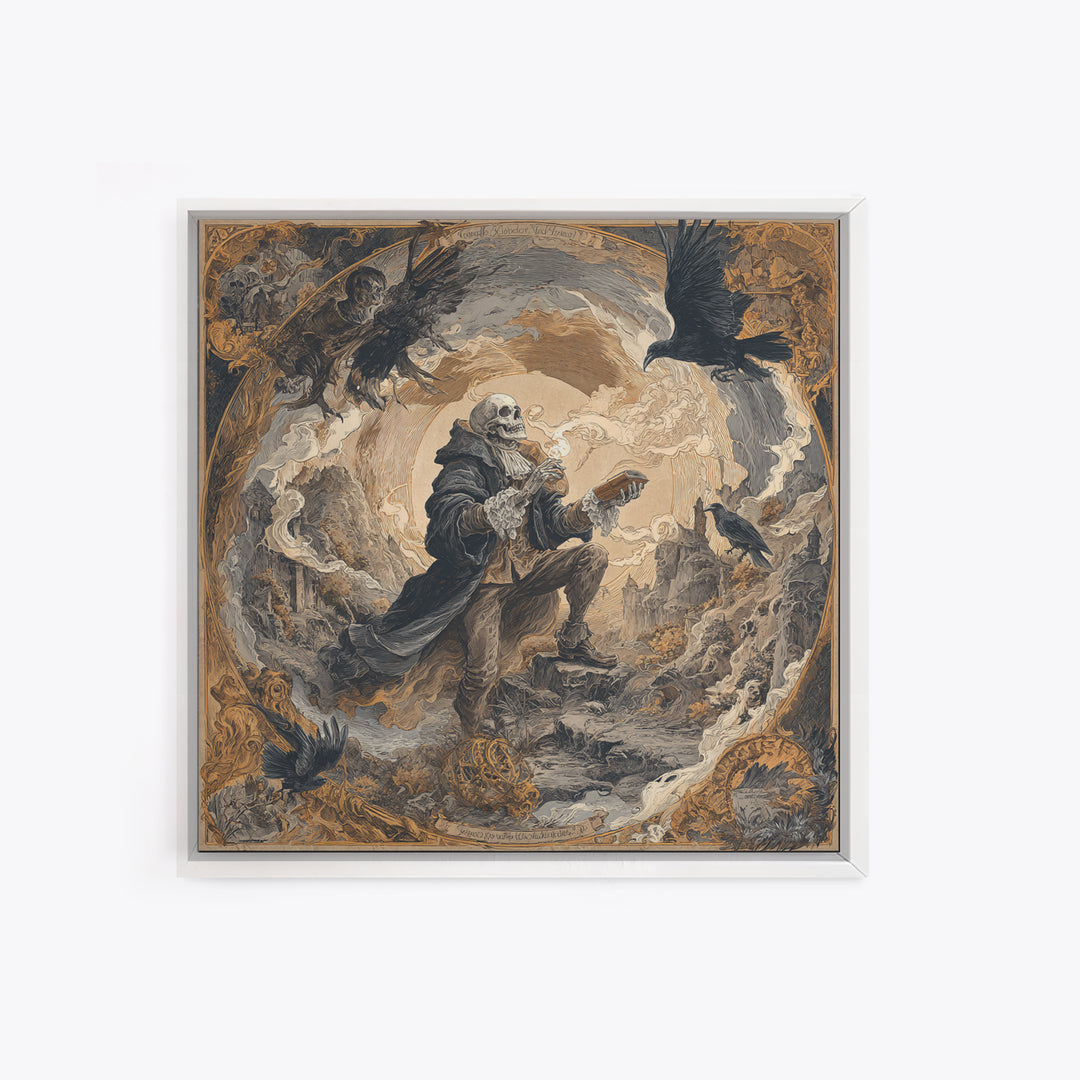 The Skull Astronomer, Baroque Witchcraft Art, Square Wall Art, Dark Fantasy Wall Art, Canvas Print, Halloween Wall Art