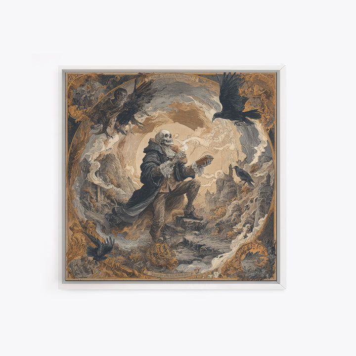 The Skull Astronomer, Baroque Witchcraft Art, Square Wall Art, Dark Fantasy Wall Art, Canvas Print, Halloween Wall Art
