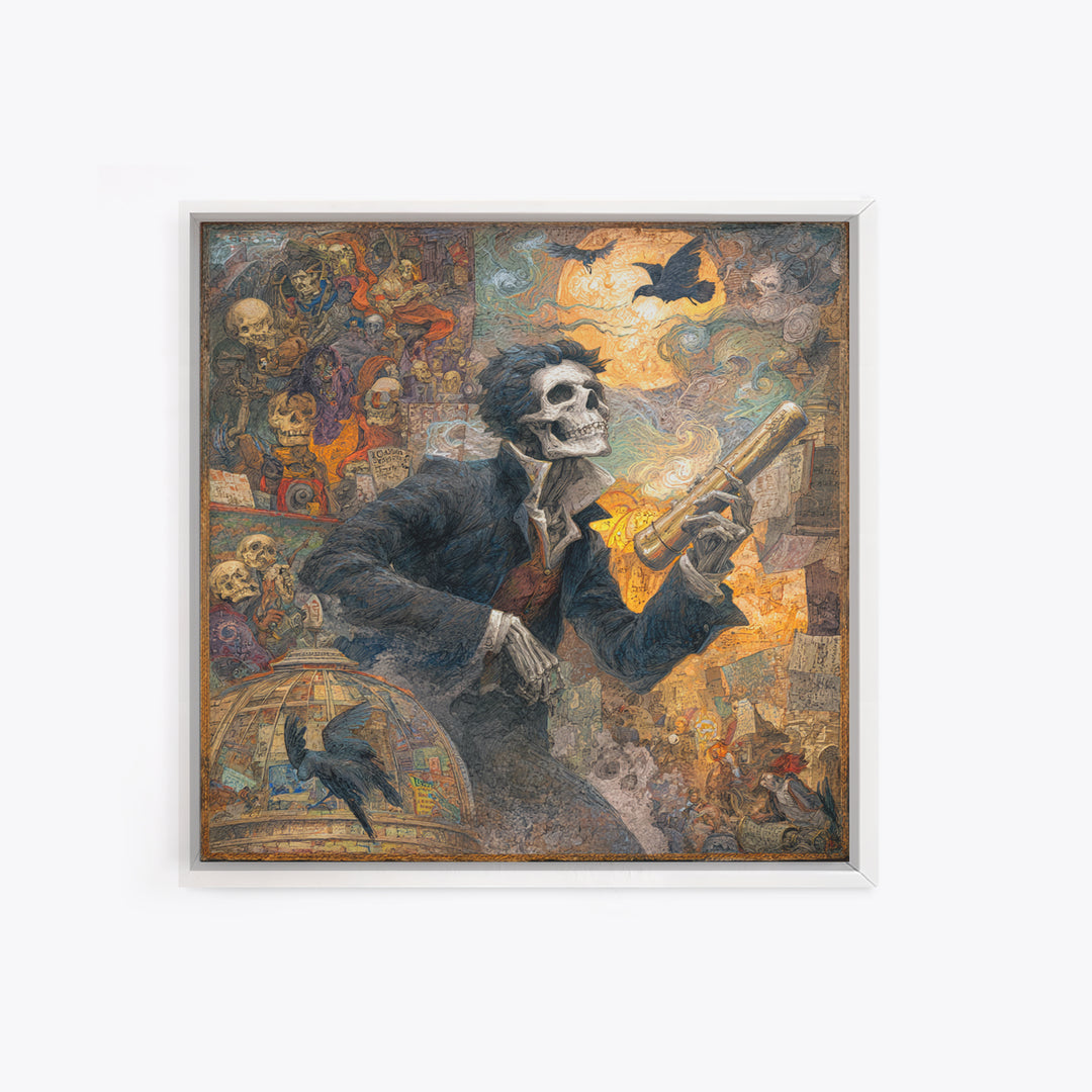 The Skull Astronomer, Grotesque Carnival Art, Square Wall Art, Dark Fantasy Wall Art, Canvas Print, Halloween Wall Art
