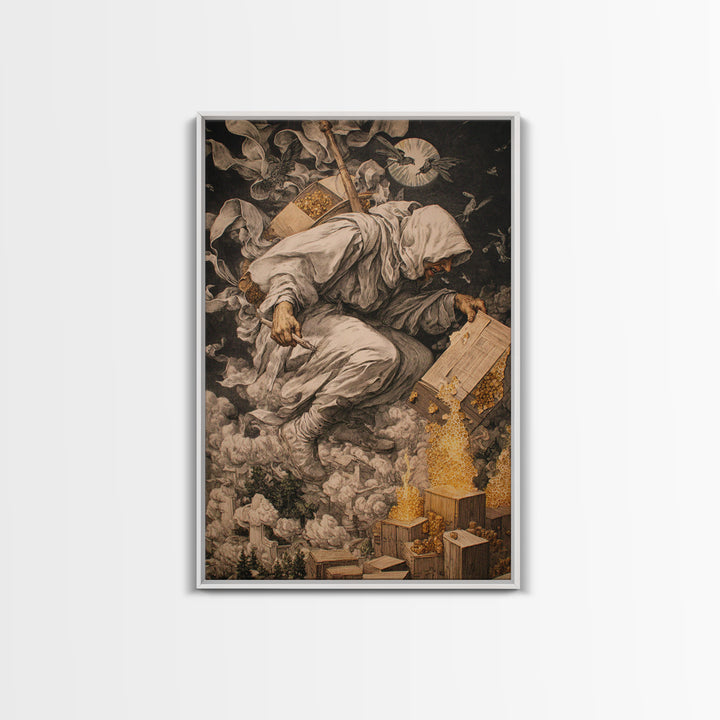 The Cemetery Beekeeper, Dark Renaissance Art, Vertical Wall Art, Macabre Wall Art, Canvas Print, Halloween Wall Art