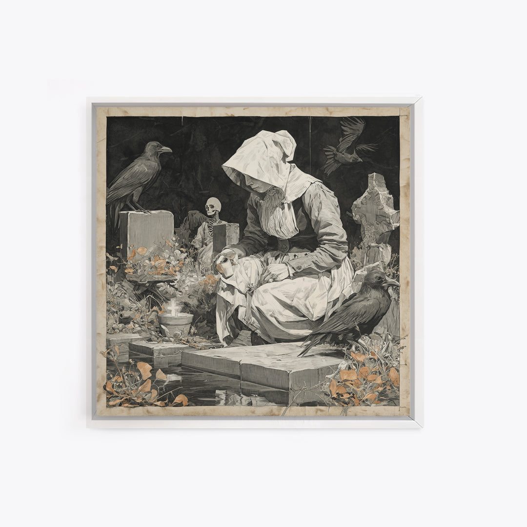 The Cemetery Beekeeper, Danse Macabre Art, Square Wall Art, Dark Fantasy Wall Art, Framed Canvas Print, Horror Wall Art