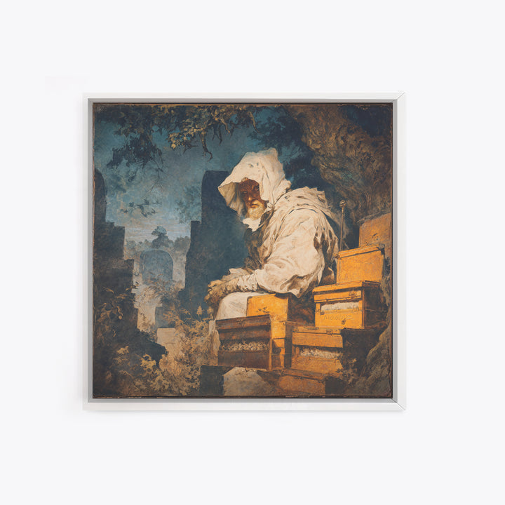 The Cemetery Beekeeper, Baroque Witchcraft Art, Square Wall Art, Macabre Wall Art, Framed Canvas Print, Halloween Wall Art