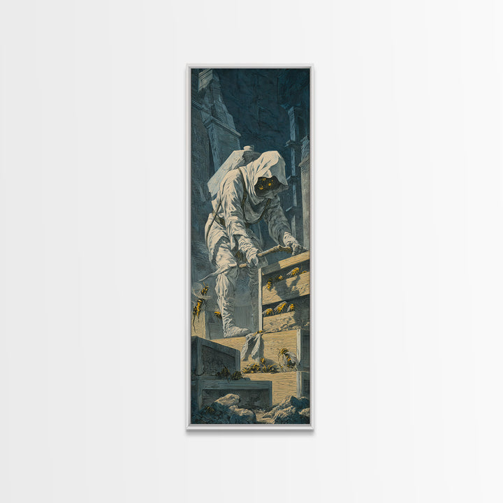 The Cemetery Beekeeper, Architectural Etching Art, Tall Narrow Wall Art, Gothic Horror Wall Art, Canvas Print