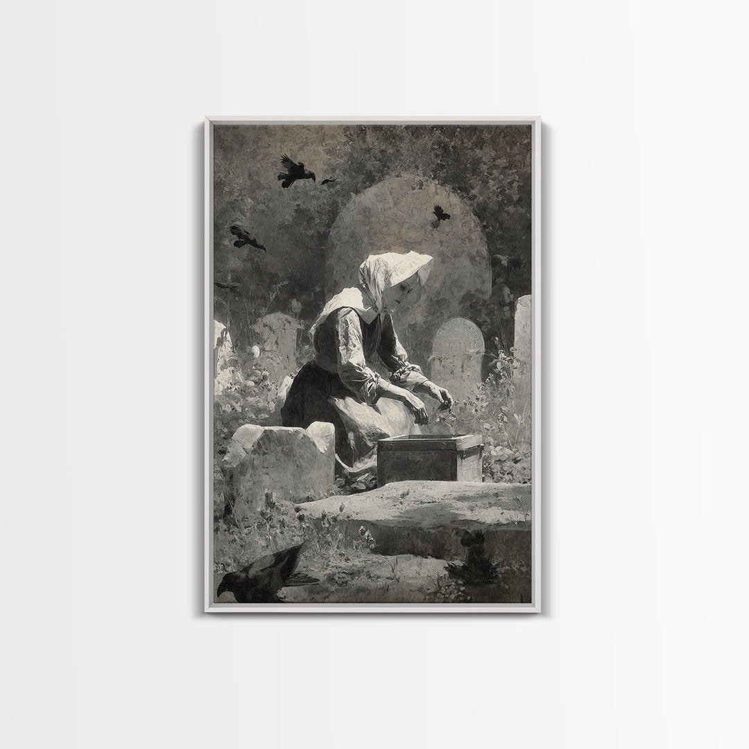 The Cemetery Beekeeper, Symbolist Dream Art, Vertical Wall Art, Macabre Wall Art, Framed Canvas Print, Halloween Wall Art