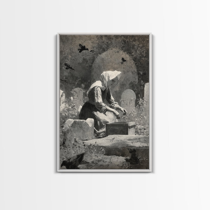 The Cemetery Beekeeper, Symbolist Dream Art, Vertical Wall Art, Macabre Wall Art, Framed Canvas Print, Halloween Wall Art