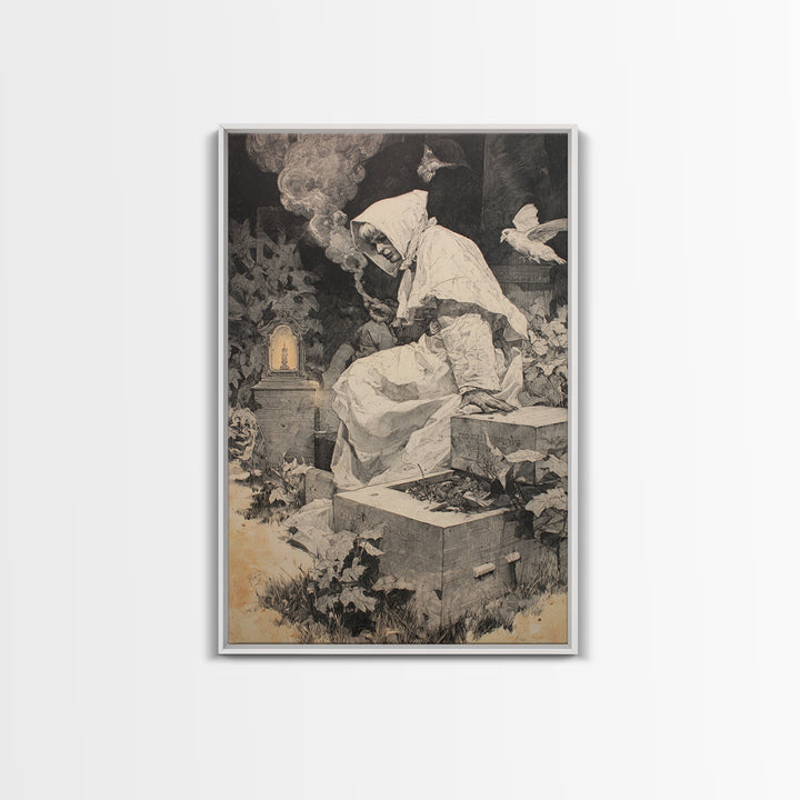 The Cemetery Beekeeper, Decadent Gothic Art, Vertical Wall Art, Macabre Wall Art, Canvas Print, Halloween Wall Art, Gothic Home Decor