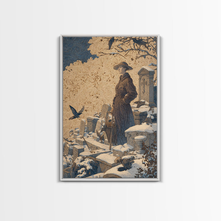 The Cemetery Beekeeper, Symbolist Death Art, Vertical Wall Art, Dark Halloween Decor, Framed Canvas Print, Halloween Wall Art