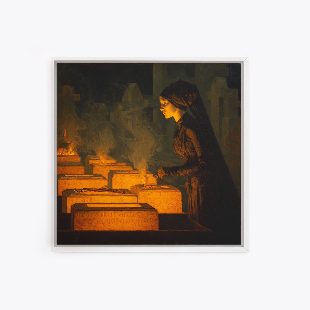 The Cemetery Beekeeper, Dark Symbolist Art, Square Wall Art, Dark Halloween Decor, Canvas Print, Halloween Wall Art