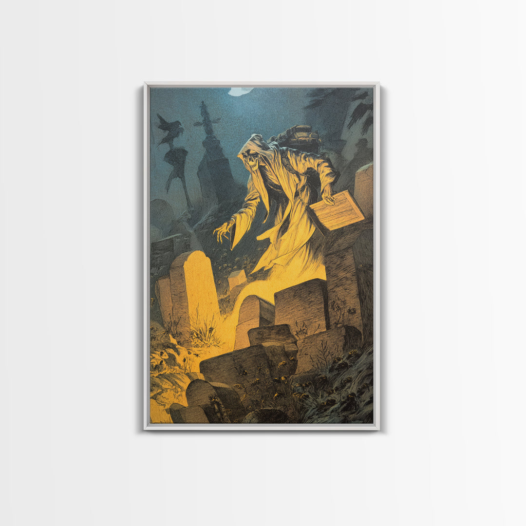 The Cemetery Beekeeper, Expressionist Nightmare Art, Vertical Wall Art, Dark Fantasy Wall Art, Canvas Print, Halloween Wall Art