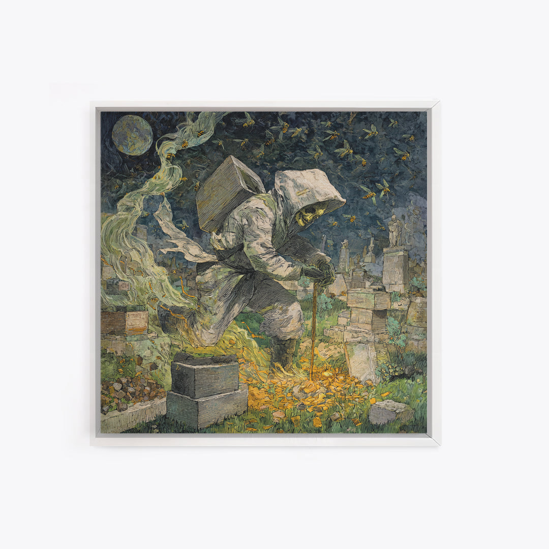 The Cemetery Beekeeper, Grotesque Carnival Art, Square Wall Art, Dark Halloween Decor, Canvas Print, Halloween Wall Art, Gothic Home Decor
