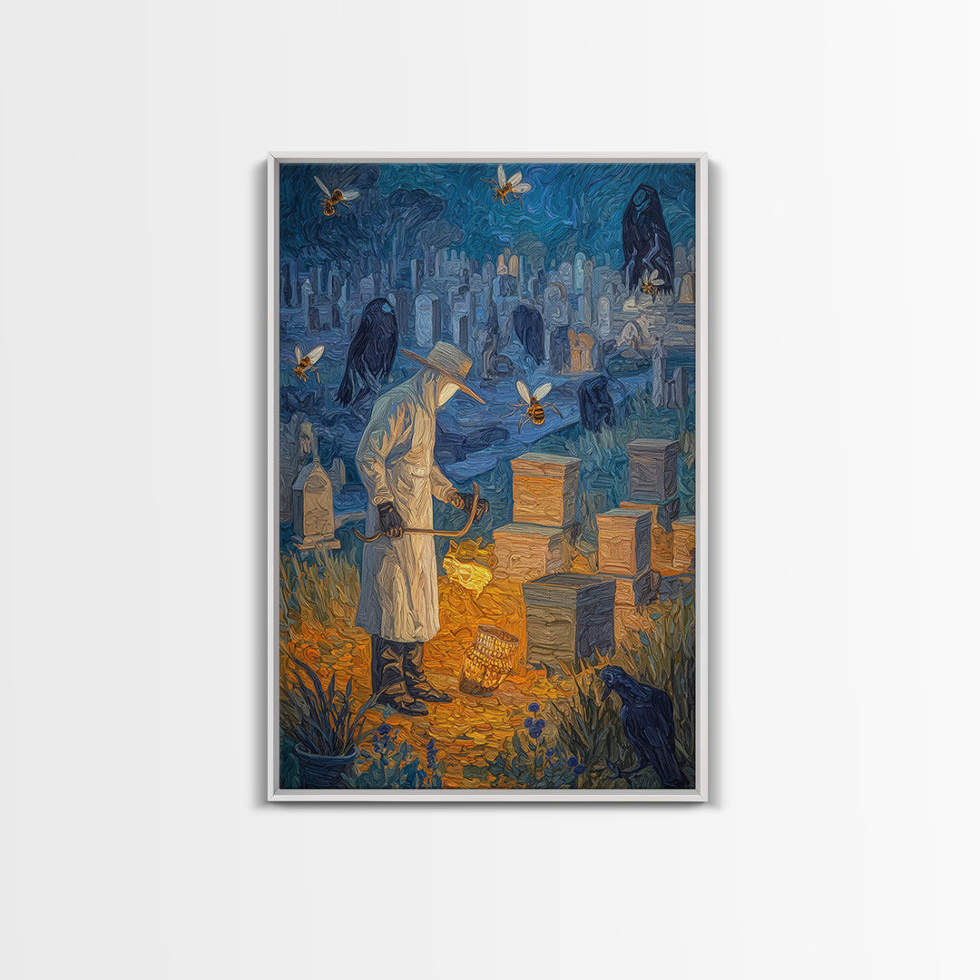 The Cemetery Beekeeper, Expressionist Gothic Art, Vertical Wall Art, Dark Fantasy Wall Art, Canvas Print, Halloween Wall Art