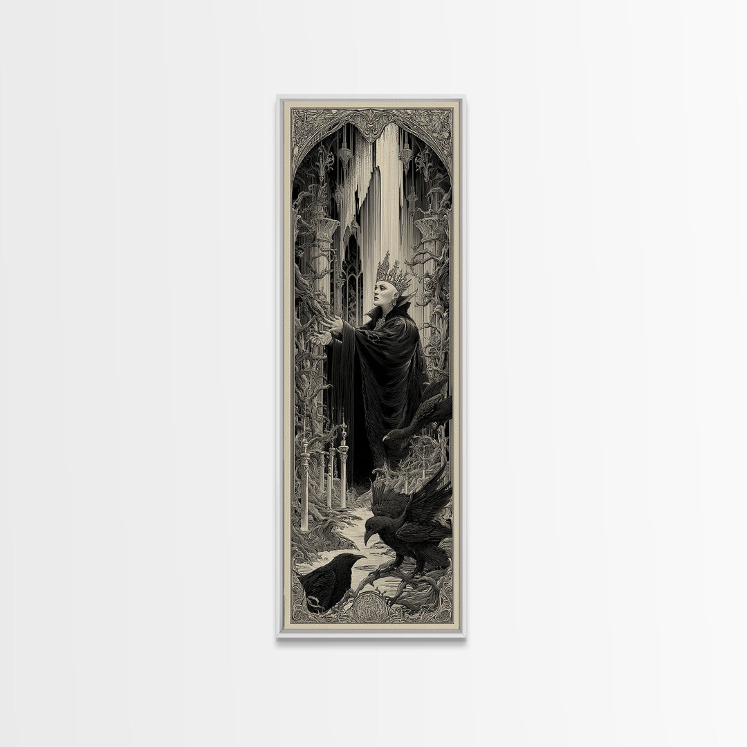 The Thorn-Crowned King, Gothic Engraving Art, Tall Narrow Wall Art, Dark Halloween Decor, Framed Canvas Print, Halloween Wall Art