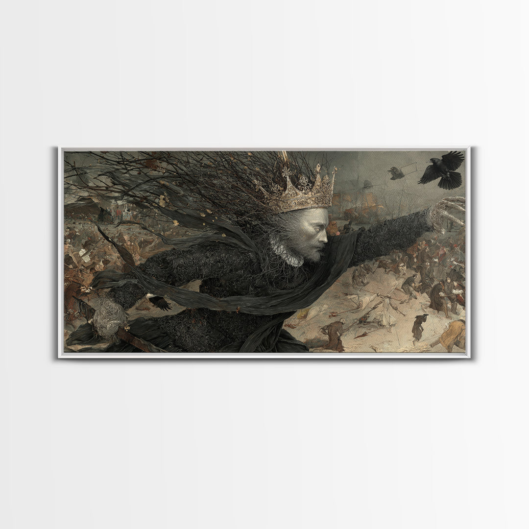 The Thorn-Crowned King, Northern Renaissance Horror, Wide Panoramic Art, Macabre Wall Art, Canvas Print, Halloween Wall Art