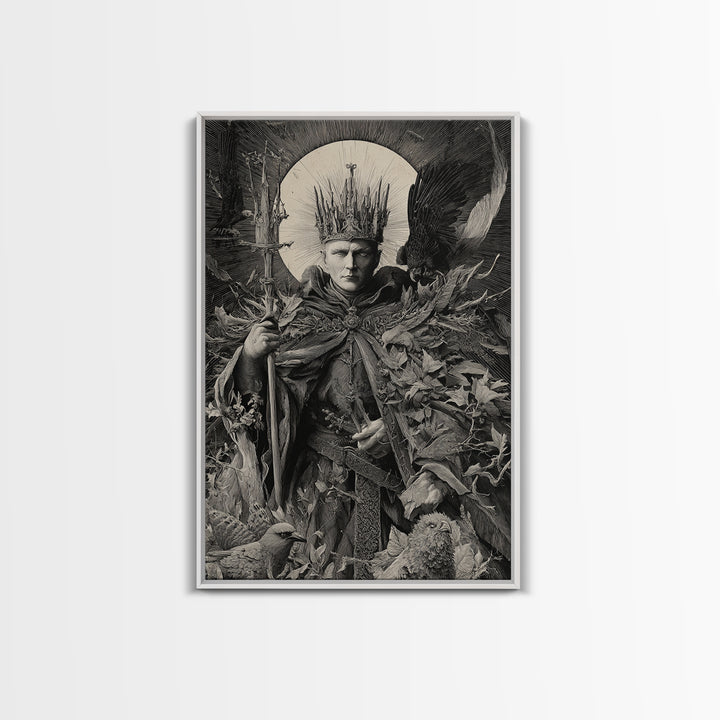 The Thorn-Crowned King, Renaissance Engraving Art, Vertical Wall Art, Dark Halloween Decor, Canvas Print, Halloween Wall Art