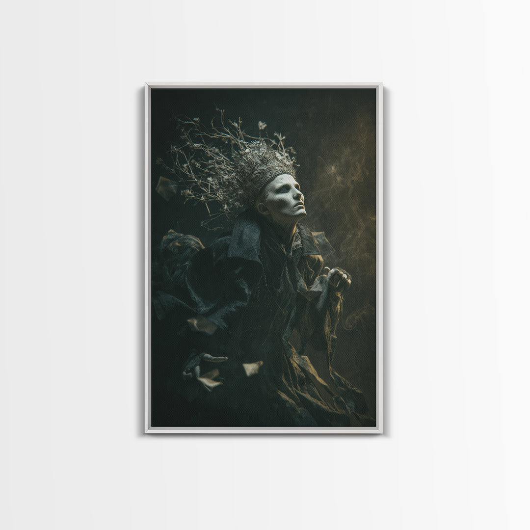The Thorn-Crowned King, Gothic Nightmare Art, Vertical Wall Art, Dark Fantasy Wall Art, Framed Canvas Print, Halloween Wall Art
