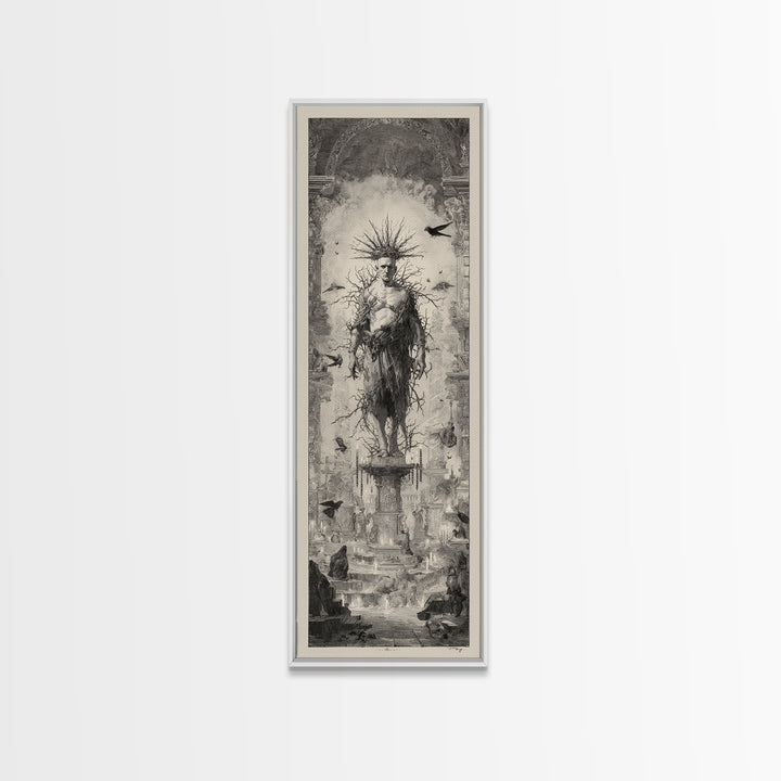 The Thorn-Crowned King, Architectural Etching Art, Tall Narrow Wall Art, Gothic Horror Wall Art, Canvas Print