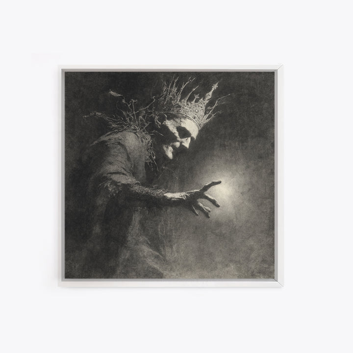 The Thorn-Crowned King, Symbolist Dream Art, Square Wall Art, Dark Halloween Decor, Canvas Print, Halloween Wall Art