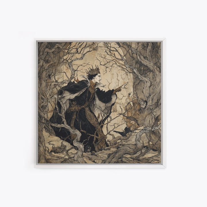 The Thorn-Crowned King, Gothic Storybook Art, Square Wall Art, Macabre Wall Art, Canvas Print, Halloween Wall Art, Spooky Wall Decor