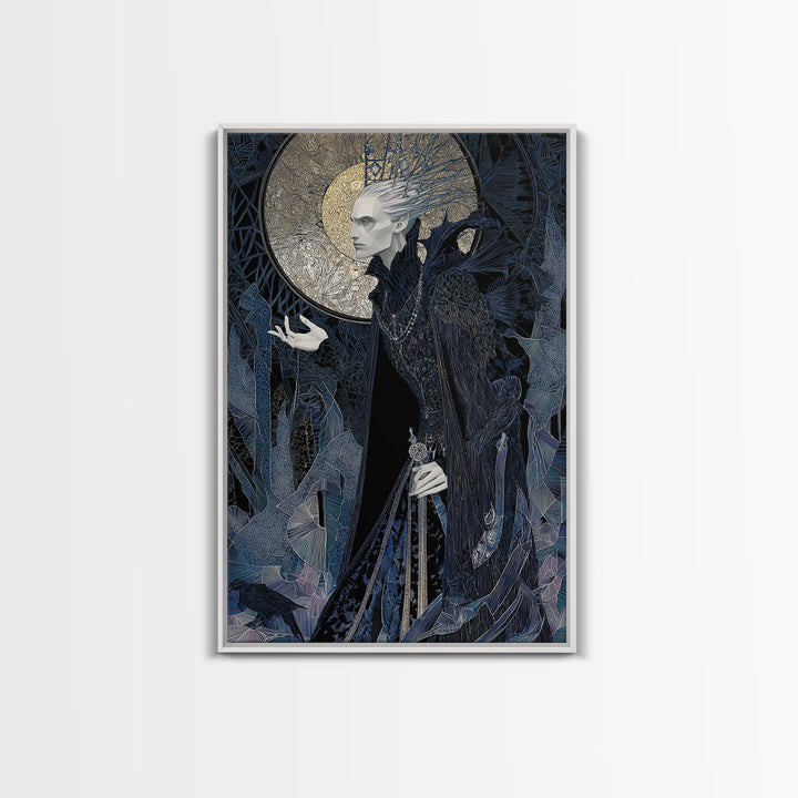 The Thorn-Crowned King, Stained Glass Gothic Art, Vertical Wall Art, Gothic Horror Wall Art, Framed Canvas Print, Halloween Wall Art