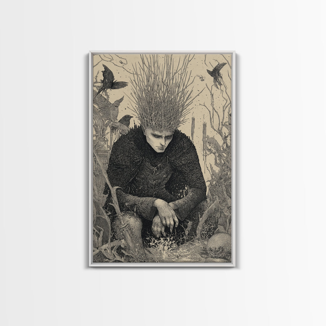 The Thorn-Crowned King, Victorian Macabre Art, Vertical Wall Art, Dark Fantasy Wall Art, Framed Canvas Print, Halloween Wall Art