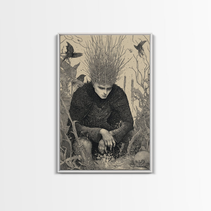 The Thorn-Crowned King, Victorian Macabre Art, Vertical Wall Art, Dark Fantasy Wall Art, Framed Canvas Print, Halloween Wall Art
