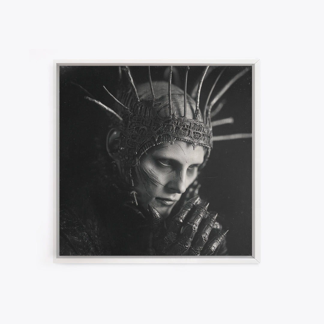 The Thorn-Crowned King, Biomechanical Horror Art, Square Wall Art, Gothic Horror Wall Art, Framed Canvas Print, Halloween Wall Art