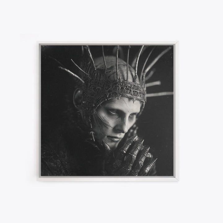 The Thorn-Crowned King, Biomechanical Horror Art, Square Wall Art, Gothic Horror Wall Art, Framed Canvas Print, Halloween Wall Art