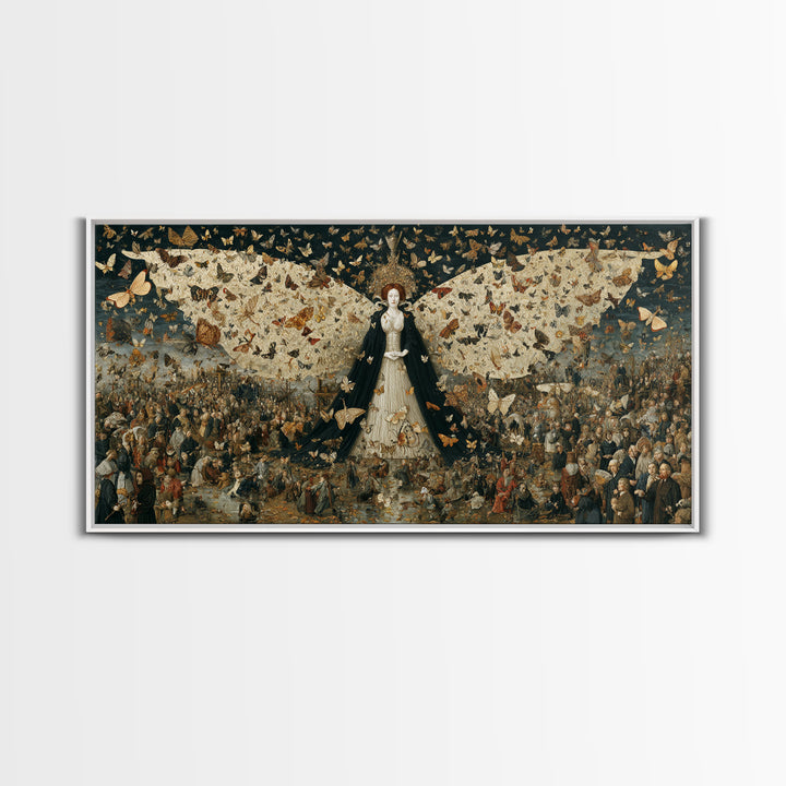 The Moth-Winged Empress, Northern Renaissance Horror, Wide Panoramic Art, Macabre Wall Art, Framed Canvas Print, Spooky Wall Decor