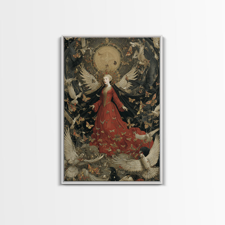 The Moth-Winged Empress, Dark Renaissance Art, Vertical Wall Art, Dark Fantasy Wall Art, Framed Canvas Print, Halloween Wall Art